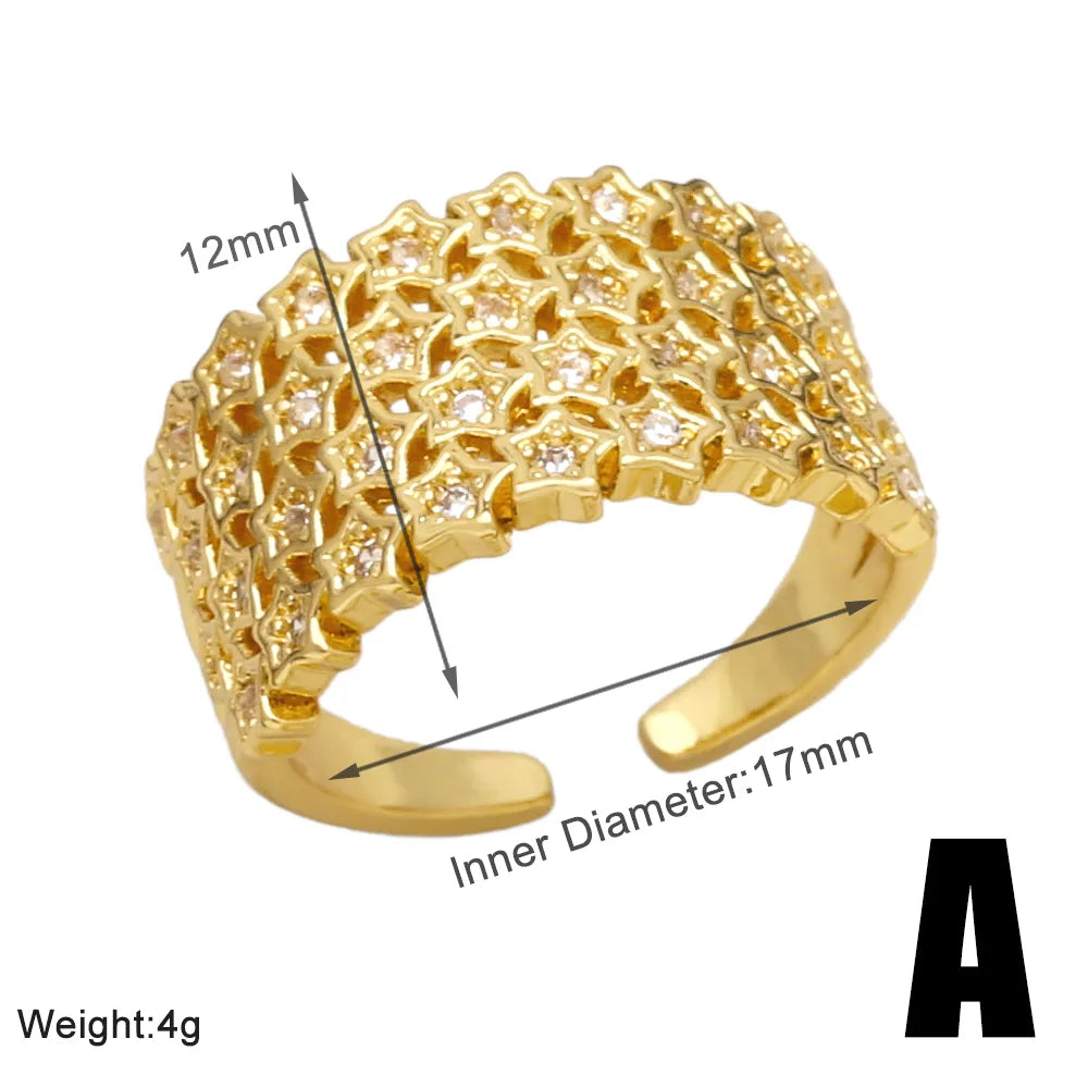 Modern Style Simple Style Star Copper Plating Inlay Zircon 18k Gold Plated Rings