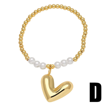 Modern Style Simple Style Star Heart Shape Lock 18K Gold Plated Artificial Pearl Copper Wholesale Bracelets