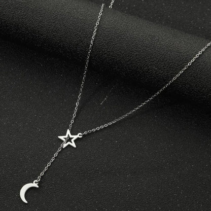 Modern Style Simple Style Star Moon Stainless Steel Plating Hollow Out Pendant Necklace