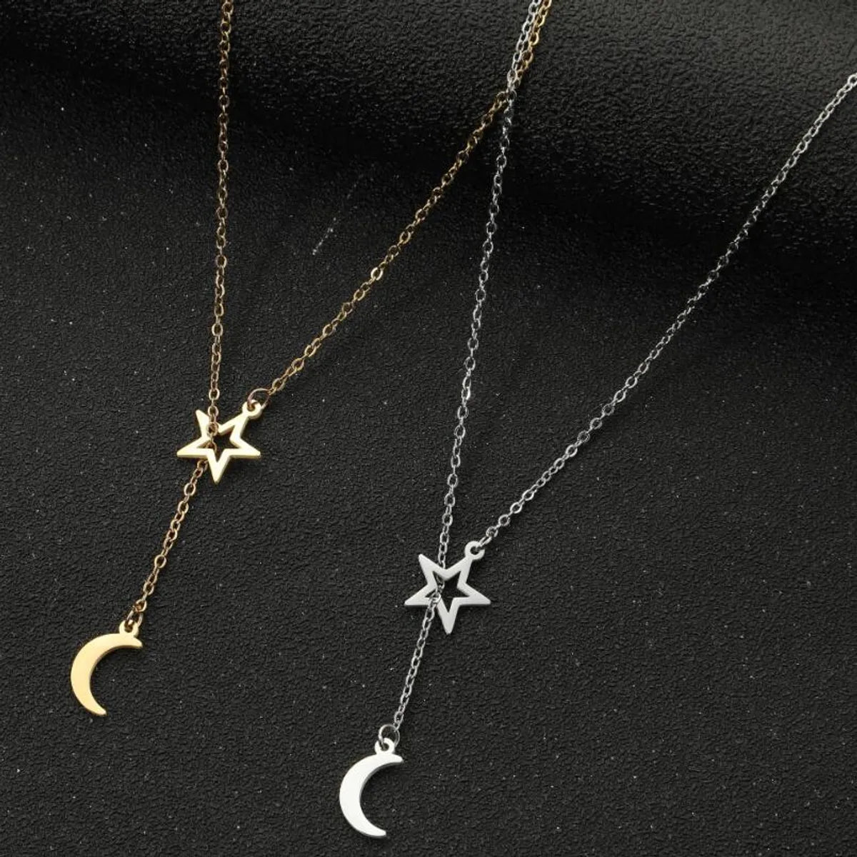 Modern Style Simple Style Star Moon Stainless Steel Plating Hollow Out Pendant Necklace