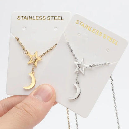 Modern Style Simple Style Star Moon Stainless Steel Plating Hollow Out Pendant Necklace