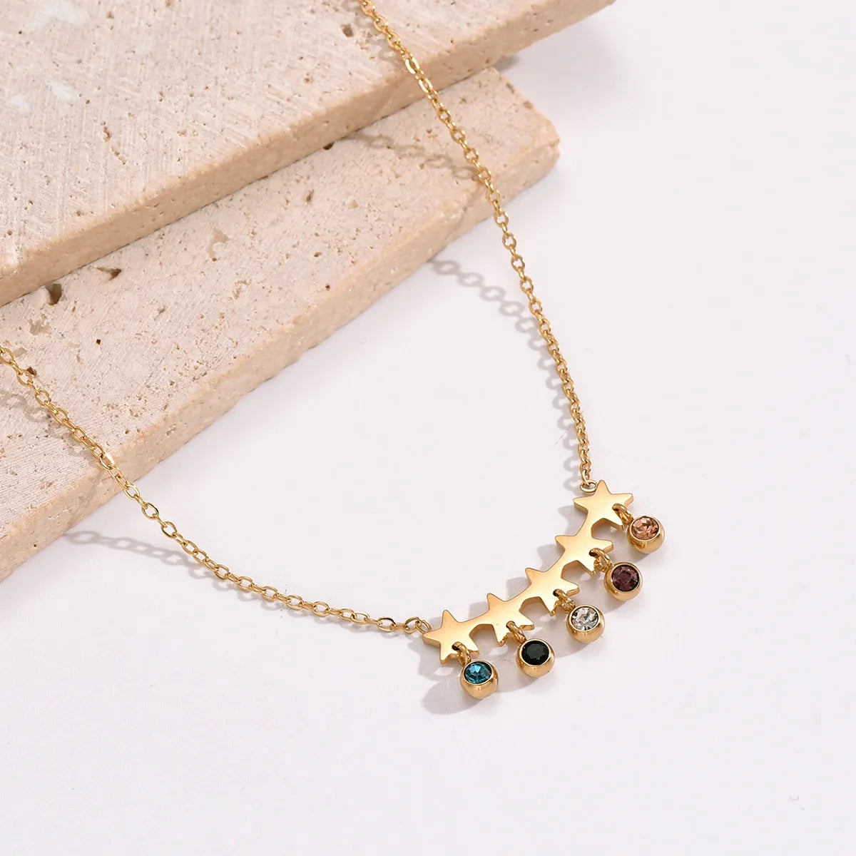 Modern Style Simple Style Star Stainless Steel Plating Inlay Rhinestones 14k Gold Plated Pendant Necklace