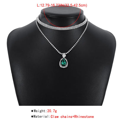 Modern Style Simple Style Water Droplets Titanium Steel Rhinestones Double Layer Necklaces