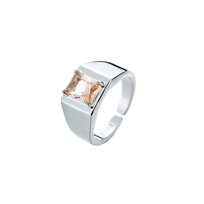 Modern Style Square Copper Inlay Zircon Open Rings