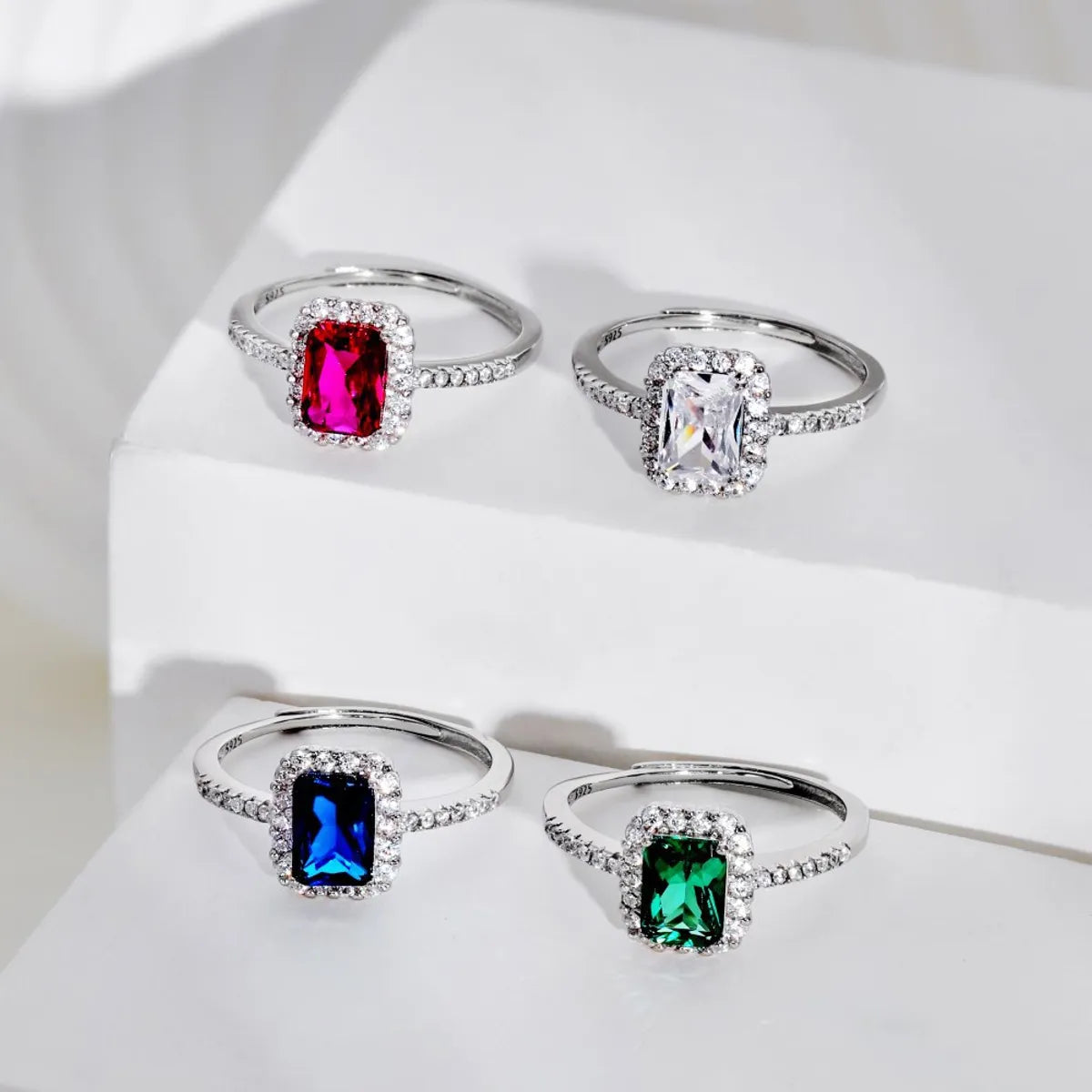 Modern Style Square Sterling Silver Plating Inlay Zircon Open Ring