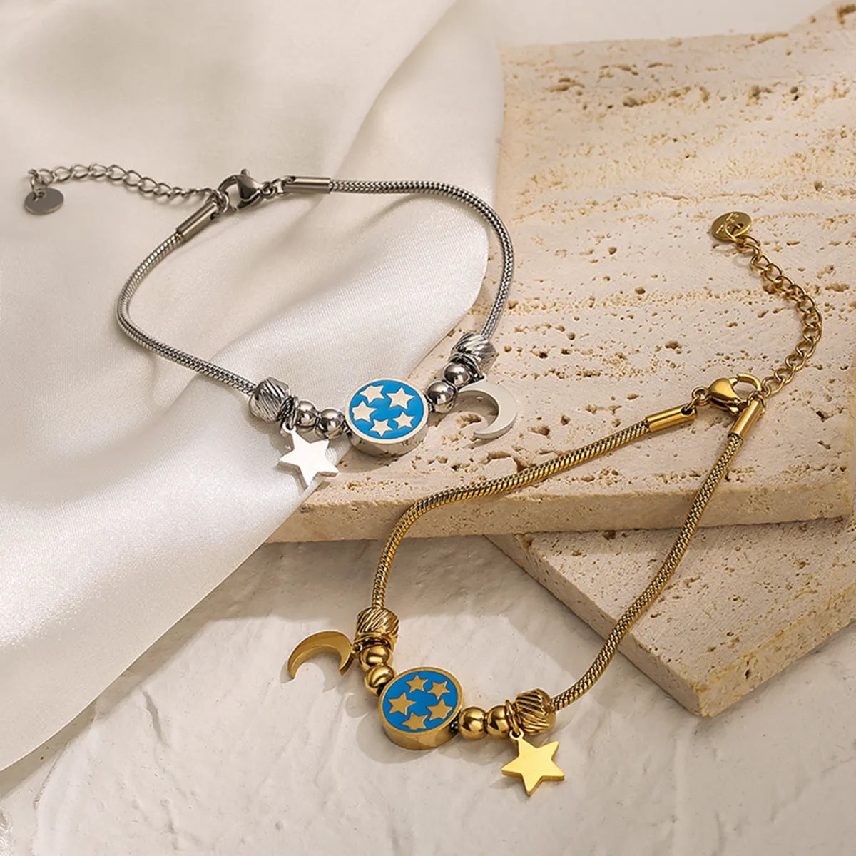 Modern Style Star Moon Titanium Steel Plating 18k Gold Plated Bracelets