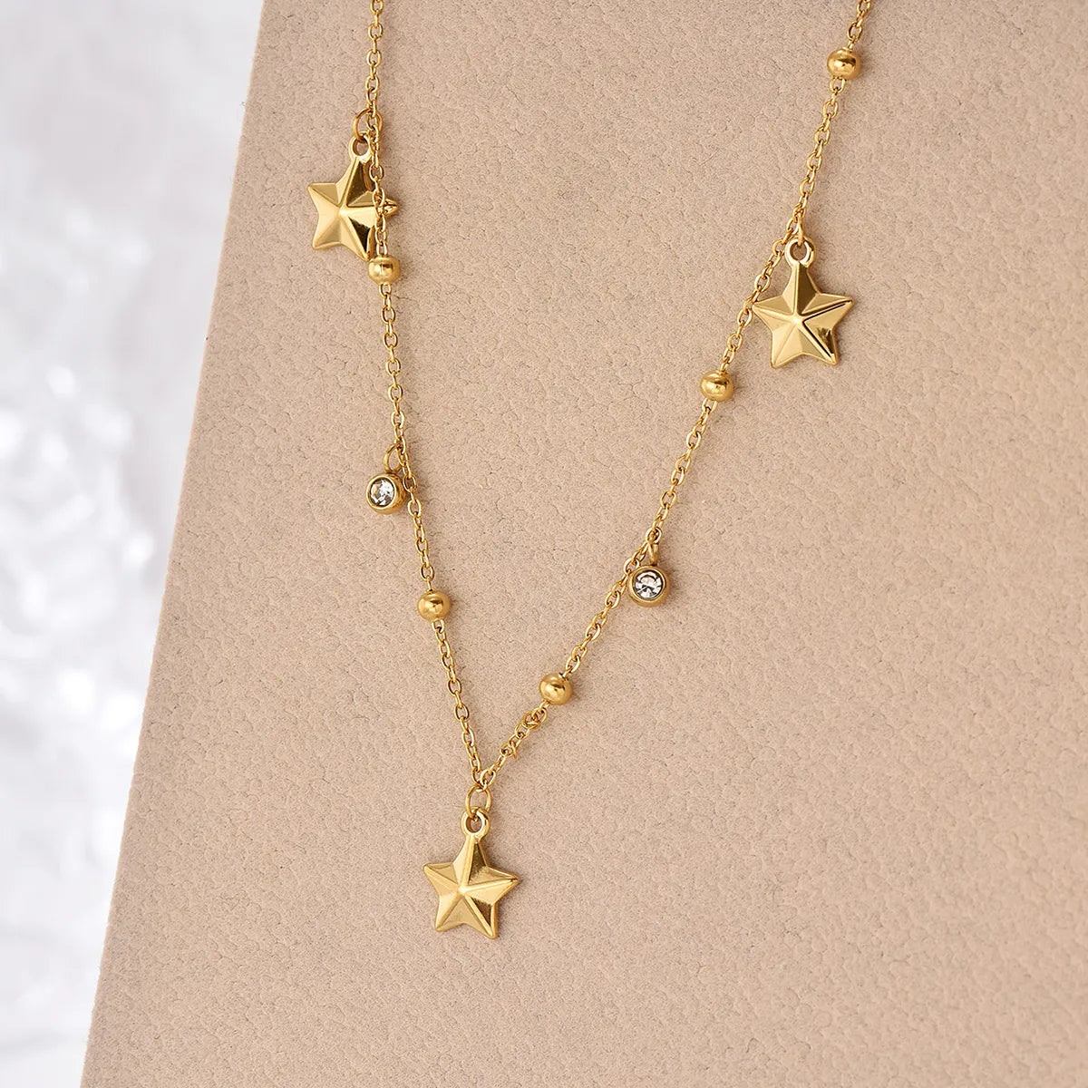 Modern Style Star Stainless Steel Plating Inlay Rhinestones 14k Gold Plated Pendant Necklace