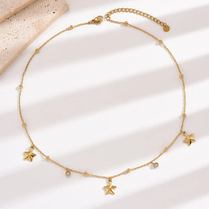 Modern Style Star Stainless Steel Plating Inlay Rhinestones 14k Gold Plated Pendant Necklace