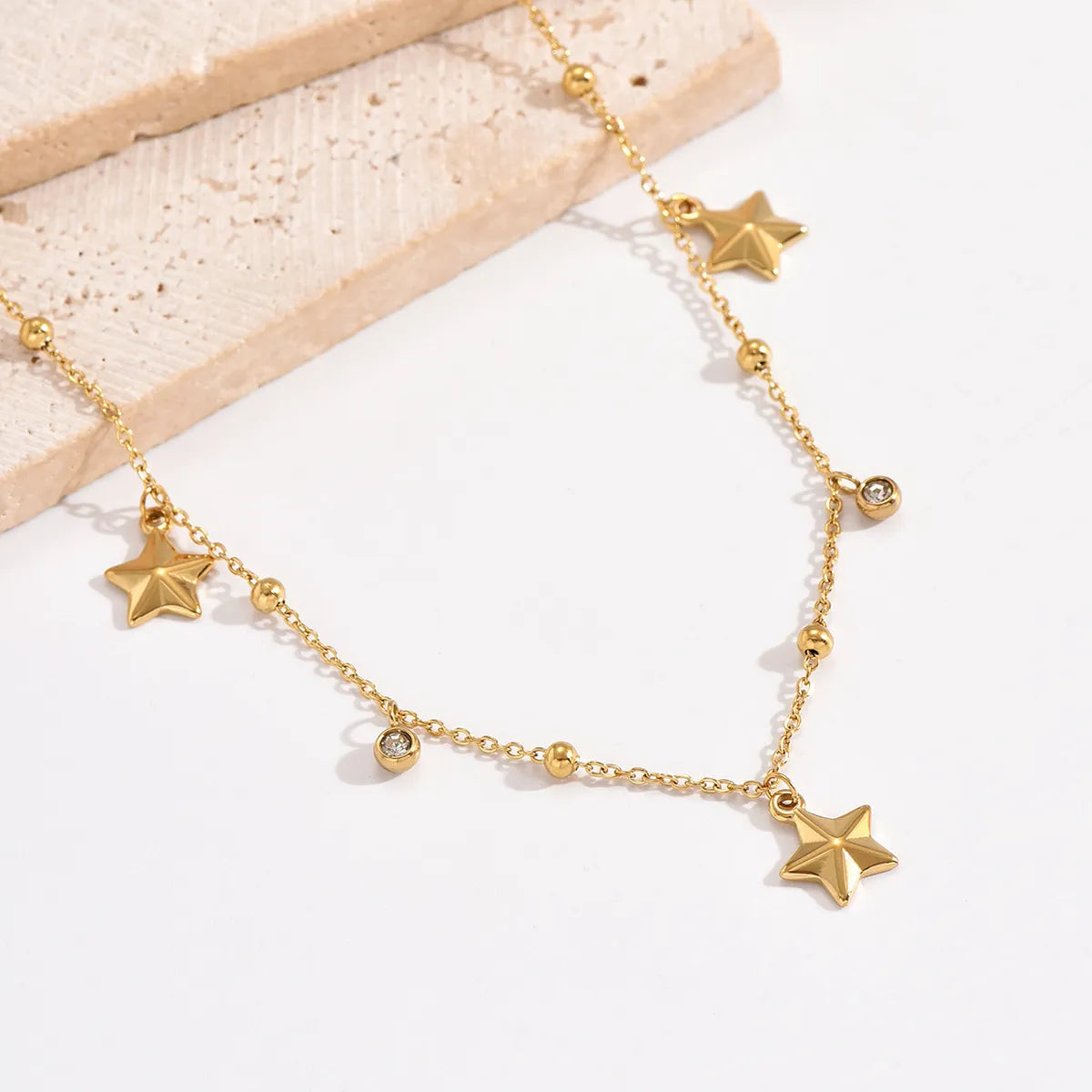 Modern Style Star Stainless Steel Plating Inlay Rhinestones 14k Gold Plated Pendant Necklace