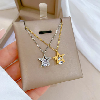 Modern Style Star Titanium Steel Plating Inlay Zircon Gold Plated Pendant Necklace