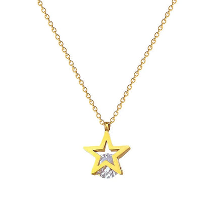 Modern Style Star Titanium Steel Plating Inlay Zircon Gold Plated Pendant Necklace