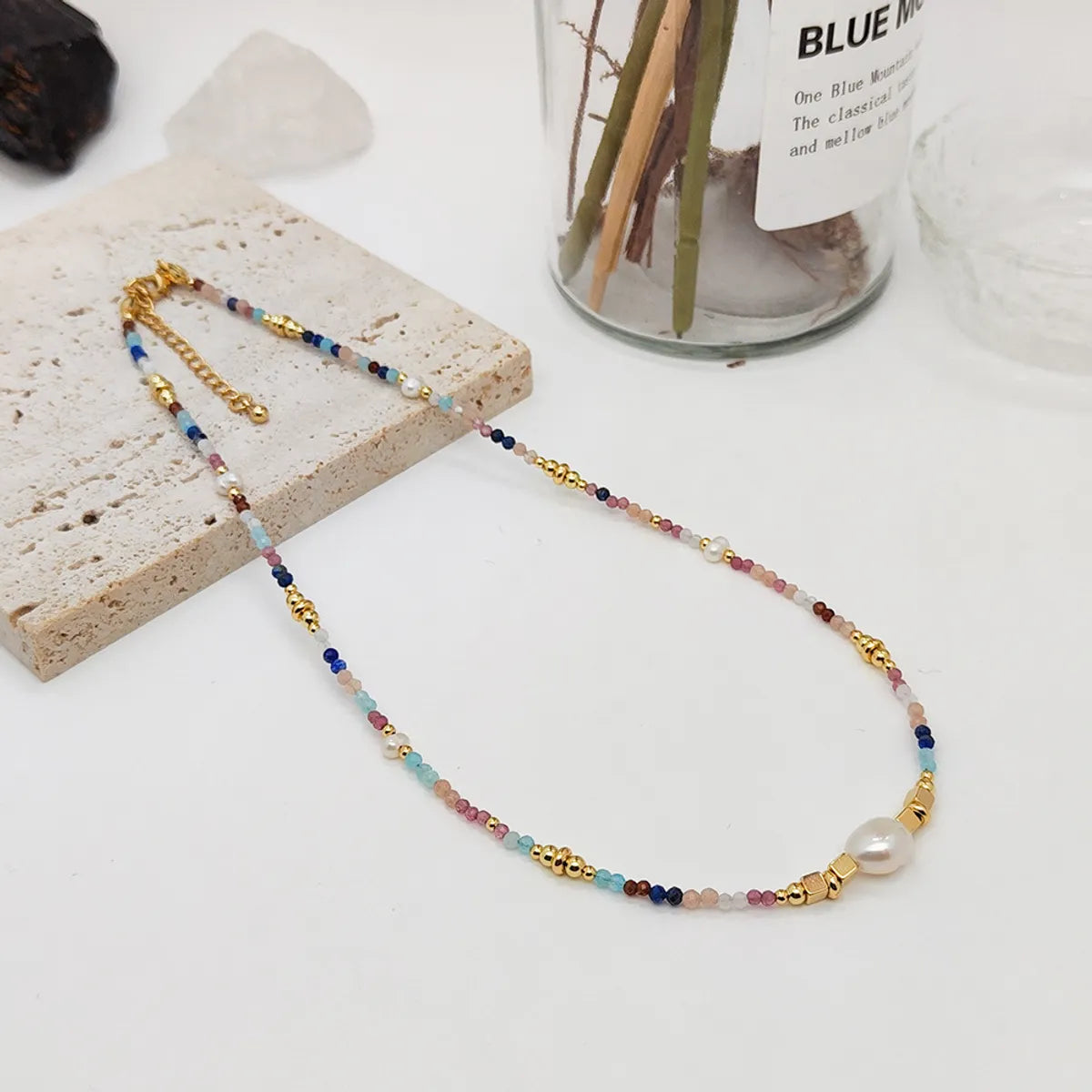 Modern Style Streetwear Geometric Natural Stone Glass Necklace