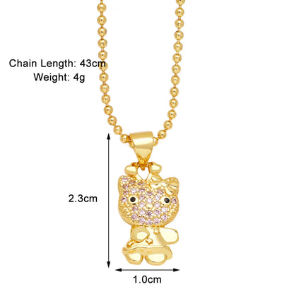 Modern Style Streetwear Little Bear Copper Plating Inlay Zircon 18k Gold Plated Pendant Necklace