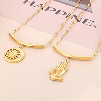 Wholesale Jewelry Modern Style Sun Palm Heart Shape Stainless Steel Titanium Steel 18K Gold Plated Plating Pendant Necklace