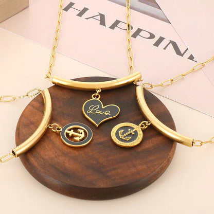 Wholesale Jewelry Modern Style Sun Palm Heart Shape Stainless Steel Titanium Steel 18K Gold Plated Plating Pendant Necklace