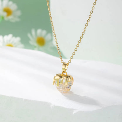 Modern Style Sweet Heart Shape Stainless Steel Plating Inlay Zircon 18k Gold Plated Gold Plated Pendant Necklace