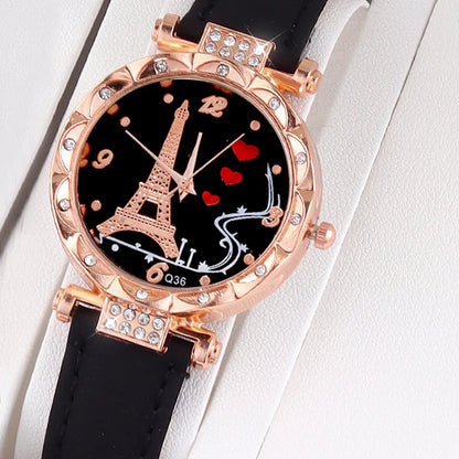 Modern Style Sweet Simple Style Eiffel Tower Heart Shape Rose Buckle Quartz Women'S Watches