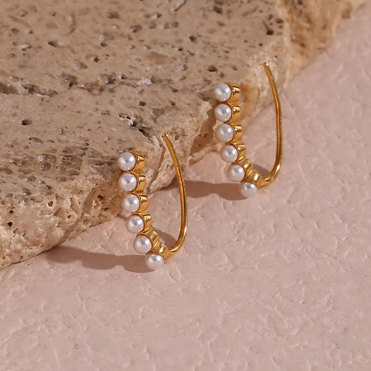 Modern Style U Shape Stainless Steel Plating Inlay Artificial Pearls Rhinestones 18k Gold Plated Women's Ear Studs