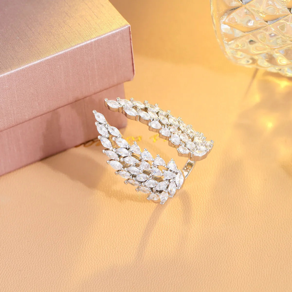 Modern Style Wings Copper Plating Inlay Artificial Gemstones White Gold Plated Rhodium Plated Open Rings