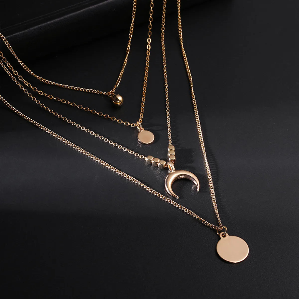 Moon Disc Pendant Multi-Layer Necklace