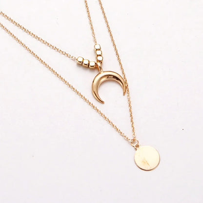 Moon Disc Pendant Multi-Layer Necklace