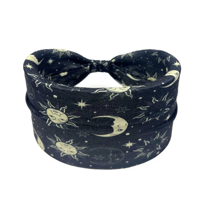 Moon Sun Pattern Printed Wide Side Headband Not Slippery Knotted Hair Band Fashion Female Girl'S Headwear