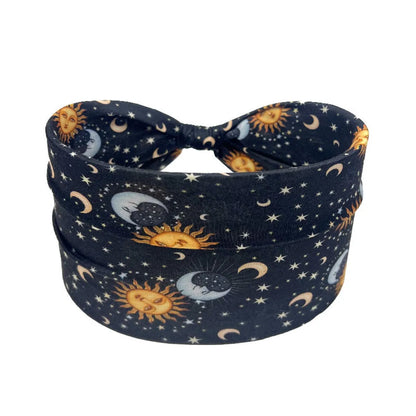 Moon Sun Pattern Printed Wide Side Headband Not Slippery Knotted Hair Band Fashion Female Girl'S Headwear