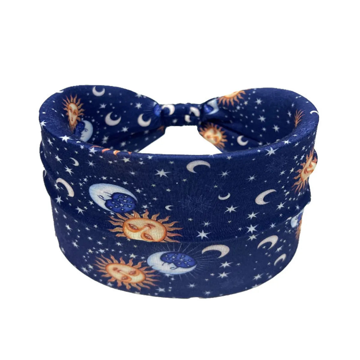 Moon Sun Pattern Printed Wide Side Headband Not Slippery Knotted Hair Band Fashion Female Girl'S Headwear