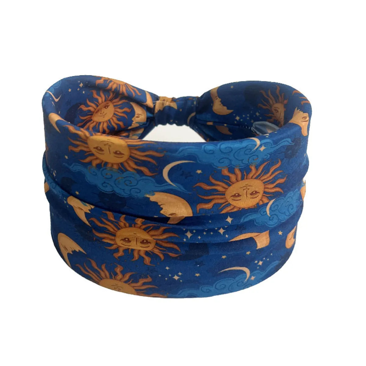 Moon Sun Pattern Printed Wide Side Headband Not Slippery Knotted Hair Band Fashion Female Girl'S Headwear