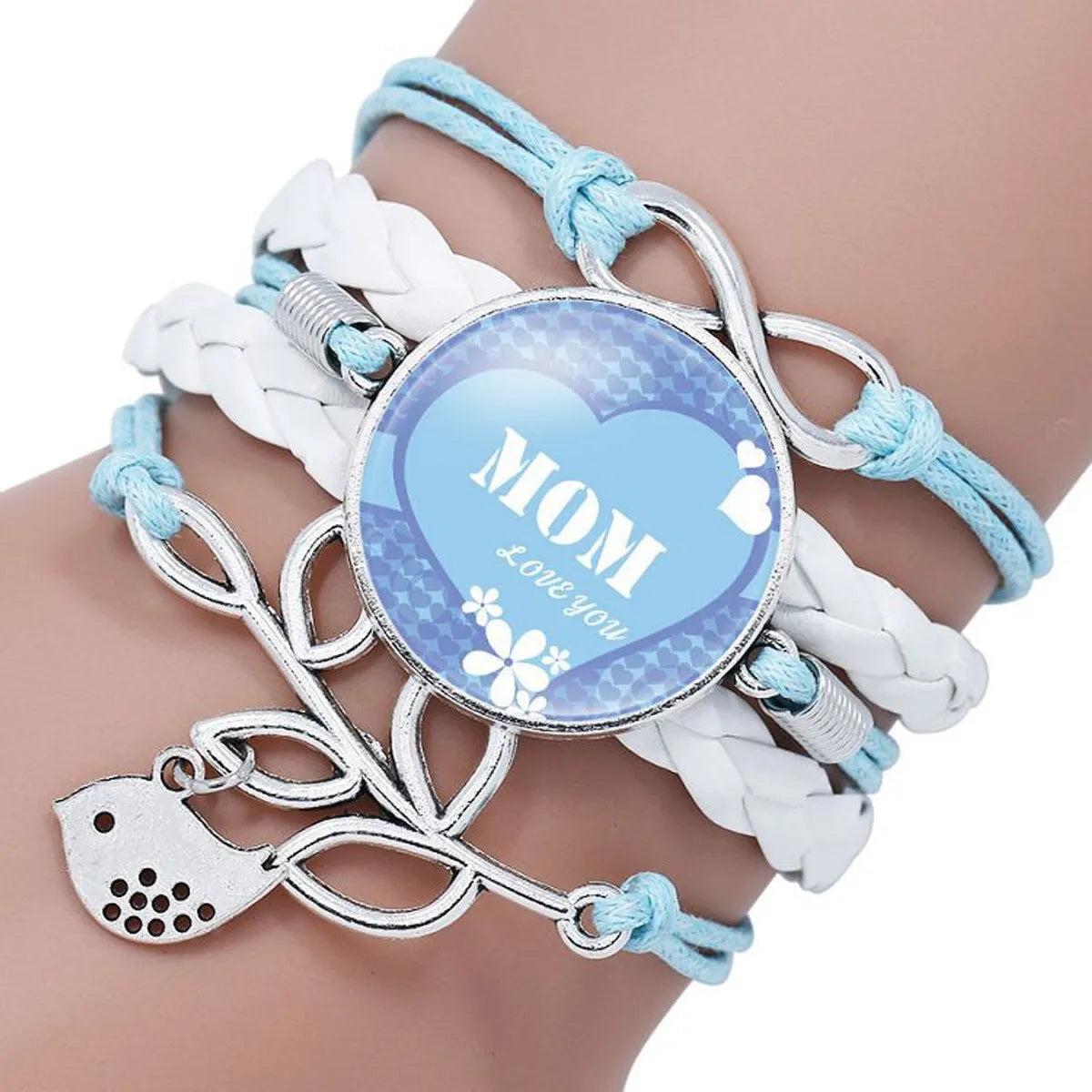 Mother Letter Time Gem Multi-layer Braided Leather Alloy Bracelet Wholesale