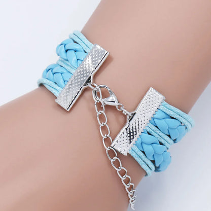 Mother Letter Time Gem Multi-layer Braided Leather Alloy Bracelet Wholesale