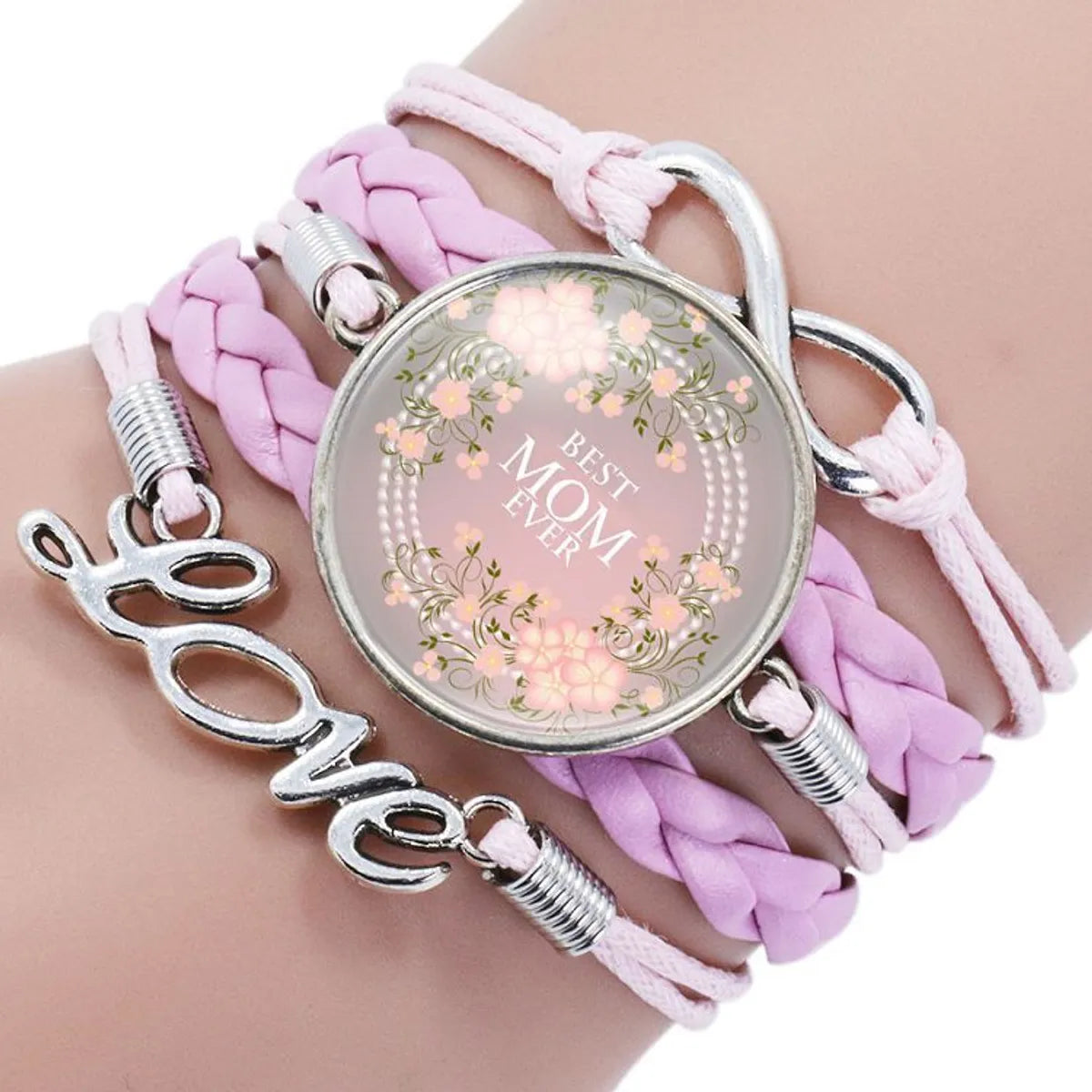 Mother Letter Time Gem Multi-layer Braided Leather Alloy Bracelet Wholesale