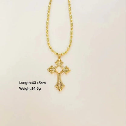 Mother Pearl Shellfish Copper Plating Cross Pendant Necklace