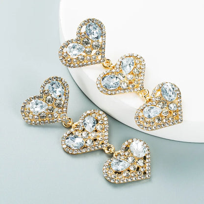 Multi-Layer Heart-Shaped Alloy Diamond Long Earrings Wholesale Nihaojewelry