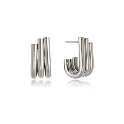 Multi-layer Hook-shaped Titanium Steel 18k Gold-plated Stud Earrings