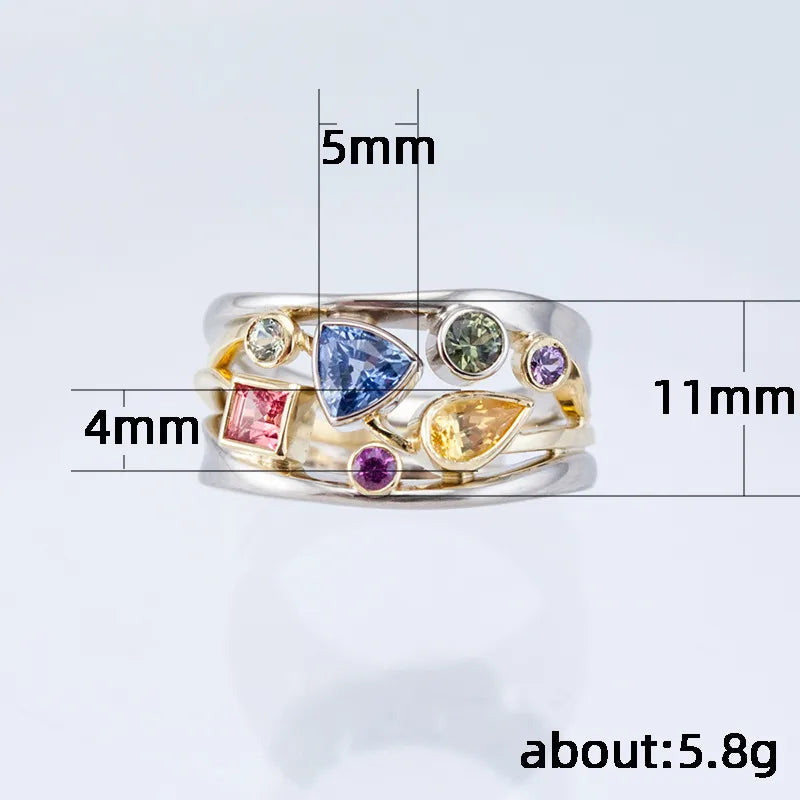 Multicolor Geometric Pattern Ladies Set With Zircon Wave Line Copper Ring Wholesale