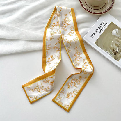 Narrow Long Small Silk Scarf Women'S Spring And Summer  Multi-Function Tie Hair Tie Bag Decorative Scarf Hair Belt Ribbon Headwear