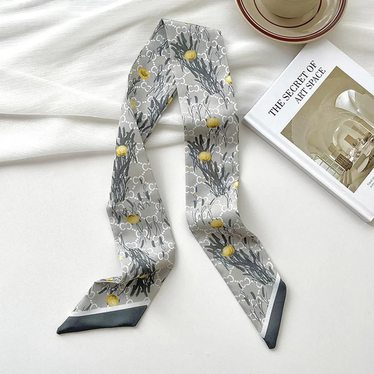 Narrow Long Small Silk Scarf Women'S Spring And Summer  Multi-Function Tie Hair Tie Bag Decorative Scarf Hair Belt Ribbon Headwear