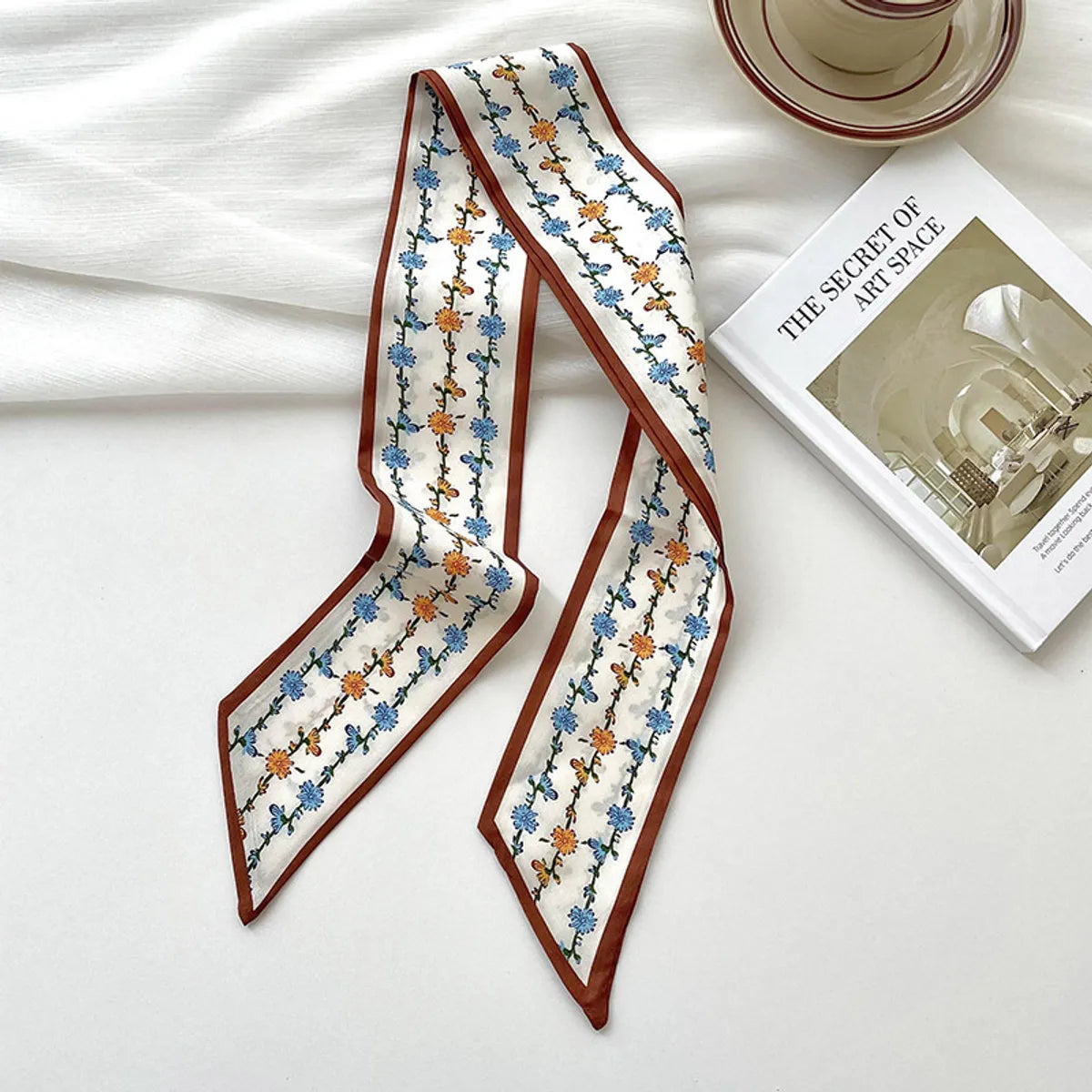 Narrow Long Small Silk Scarf Women'S Spring And Summer  Multi-Function Tie Hair Tie Bag Decorative Scarf Hair Belt Ribbon Headwear