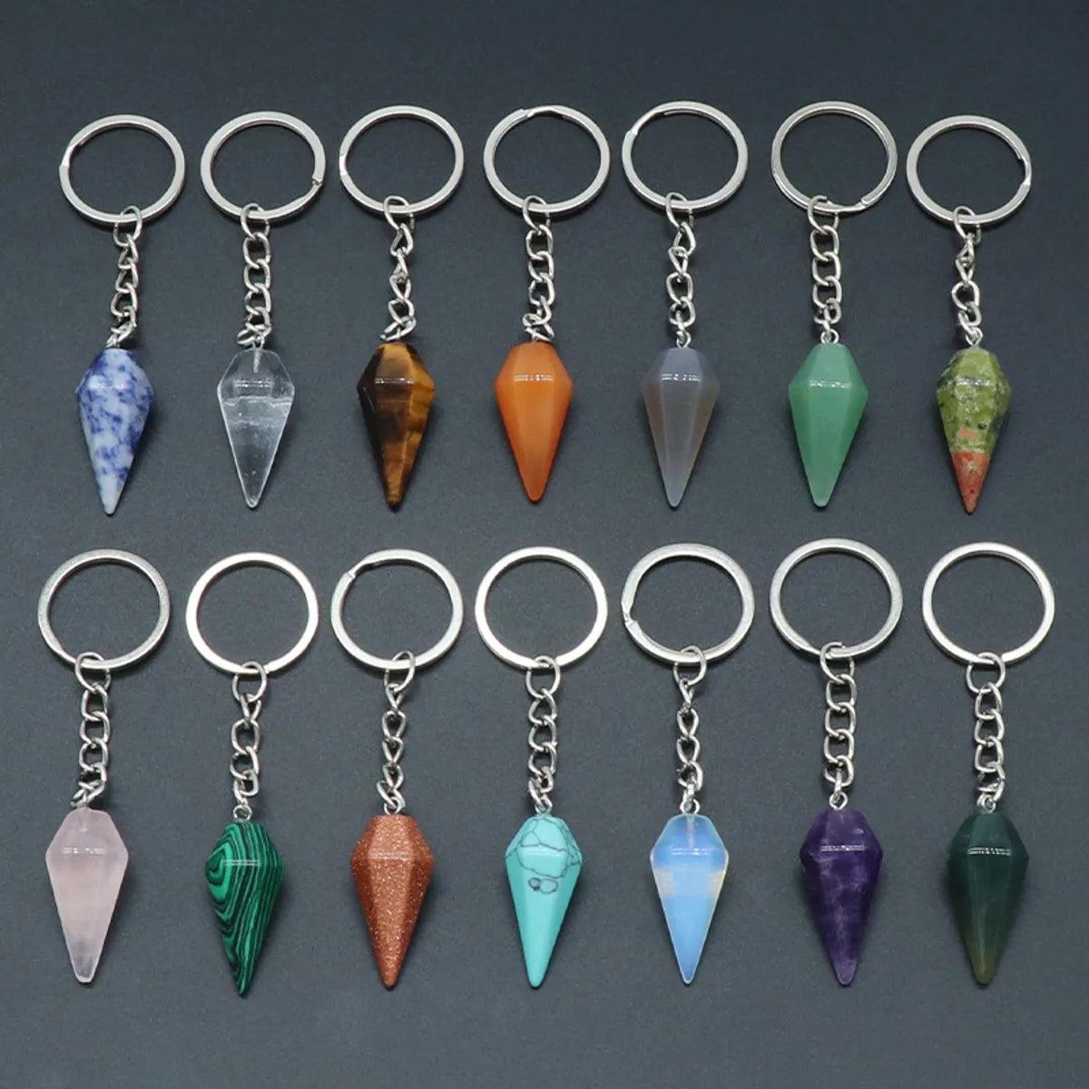 Natural Crystal Agate Stone Hexagonal Cone Key Chain Wholesale Nihaojewelry