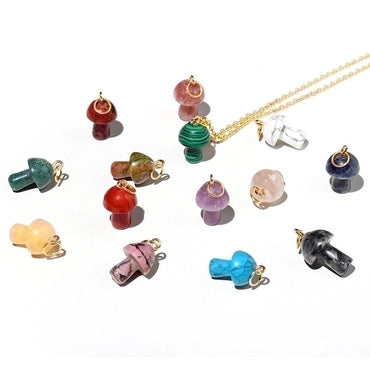 Natural Crystal Small Mushroom Pendant Agate Semi-precious Stone Ore Diy Necklace Ornament Wholesale