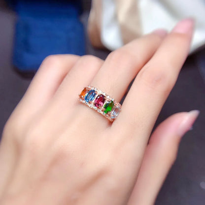 Natural Multi-treasure Crystal Ring Women's Volleyball Ring Copper Opening Ring