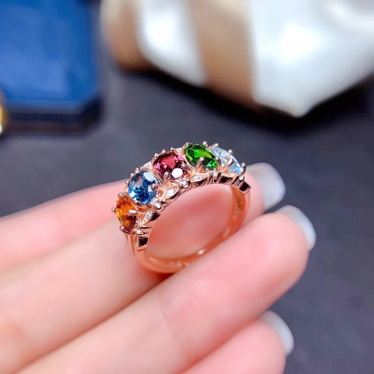 Natural Multi-treasure Crystal Ring Women's Volleyball Ring Copper Opening Ring