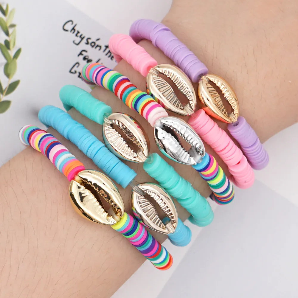 Natural Shell Beach Bohemian Sweet Color Soft  Elastic Rope Bracelet For Women Nihaojewelry