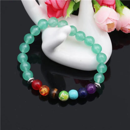 Natural Stone Colorful Chakra Energy Yoga Bracelet 8mm Green Agate Bracelet Bracelet