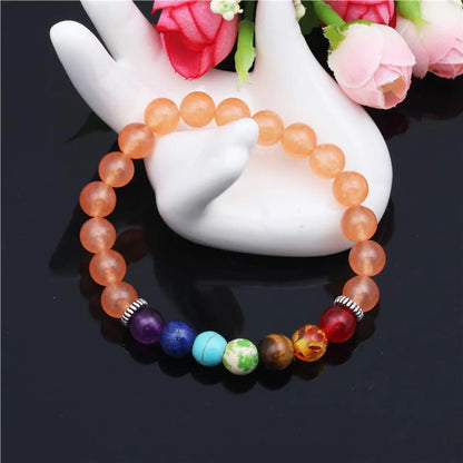 Natural Stone Colorful Chakra Energy Yoga Bracelet 8mm Green Agate Bracelet Bracelet