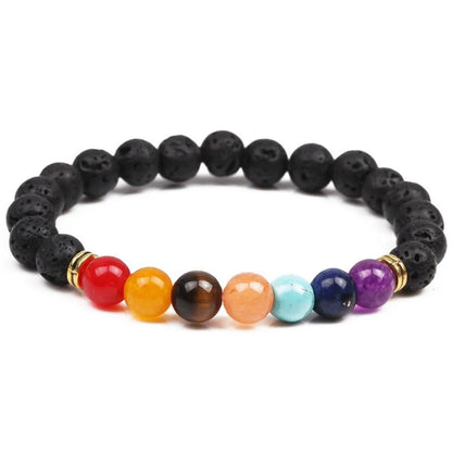 Natural Stone Colorful Chakra Energy Yoga Bracelet Colorful Agate Volcanic Stone 8mm Bracelet Bracelet