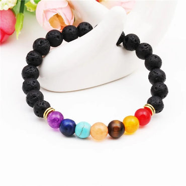 Natural Stone Colorful Chakra Energy Yoga Bracelet Colorful Agate Volcanic Stone 8mm Bracelet Bracelet