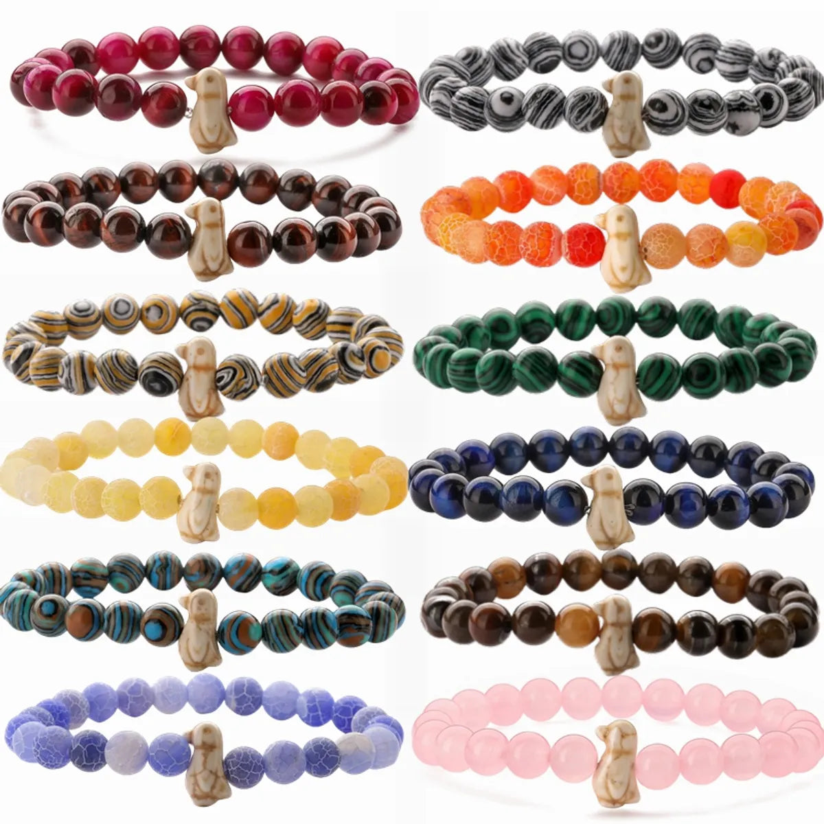 Natural Stone Ethnic Style Beaded Penguin Round Bracelets