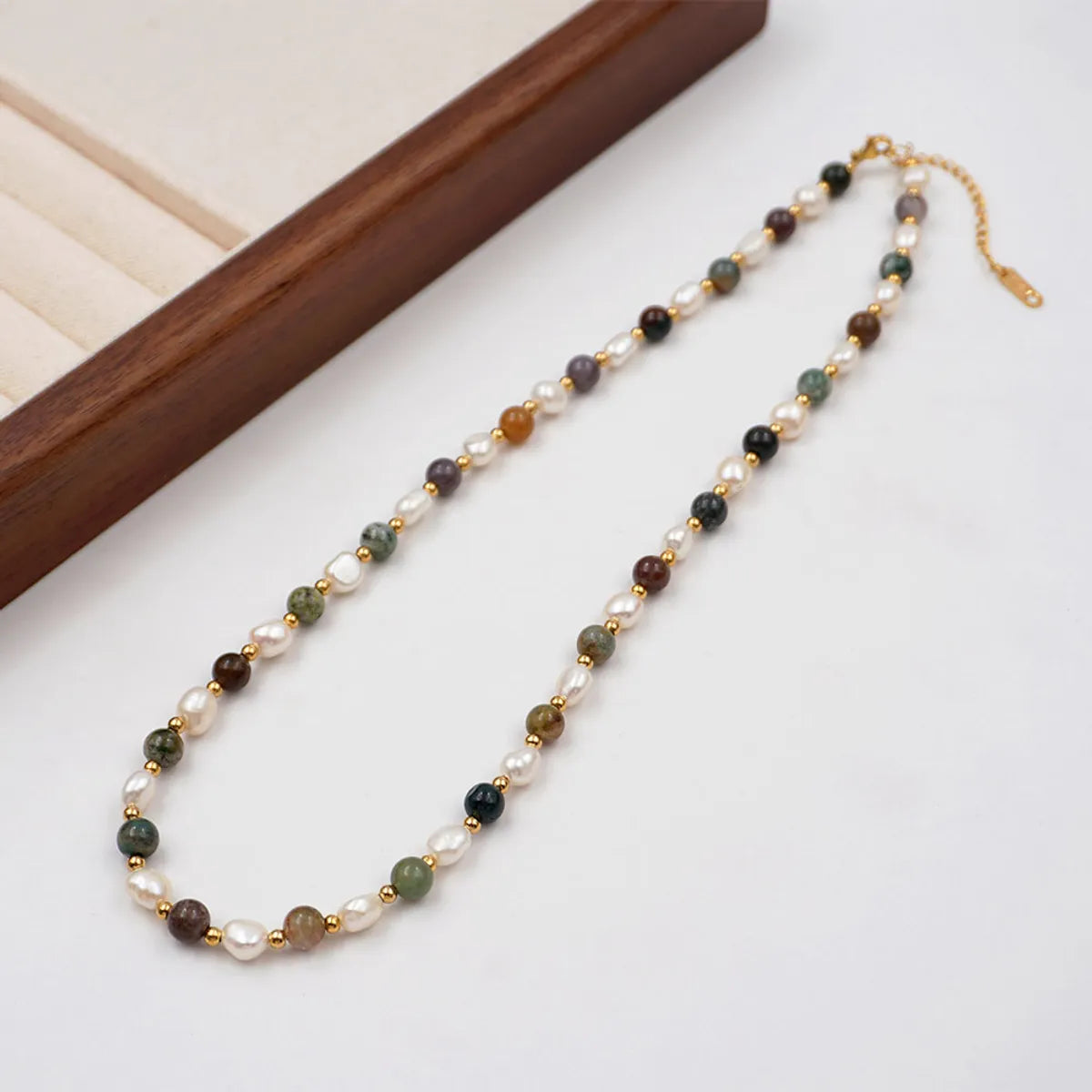 Natural Stone Freshwater Pearl Titanium Steel Gold Plated Casual Simple Style Beaded Handmade Geometric Necklace